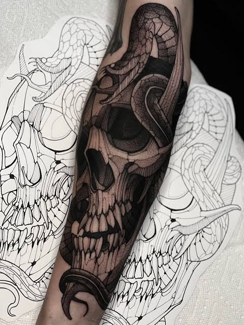Tatuaje Blackwork de calavera.